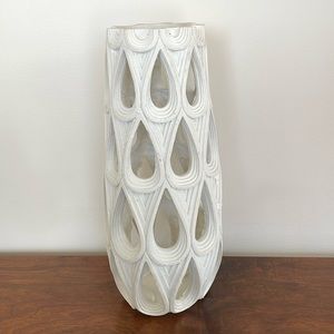 17 Inch Vase - Pierced Cut Out Water Drop Design - Resin - White Finish‎